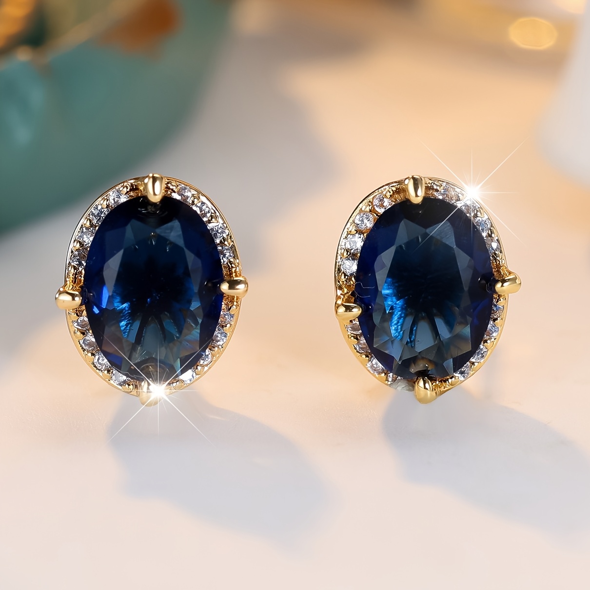 Women's Blue Synthetic Zirconia Inlaid Earrings